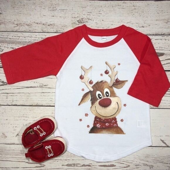 Reindeer Christmas Raglan T-Shirt Unisex - Picture 1 of 3